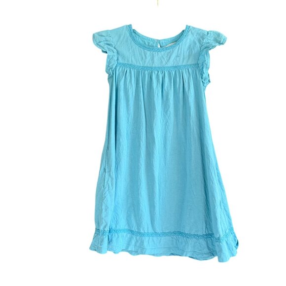 Mini Boden Ruffled Short Sleeve Lace Mini Dress Girls 6-7Y Teal Blue Casual - Picture 1 of 8